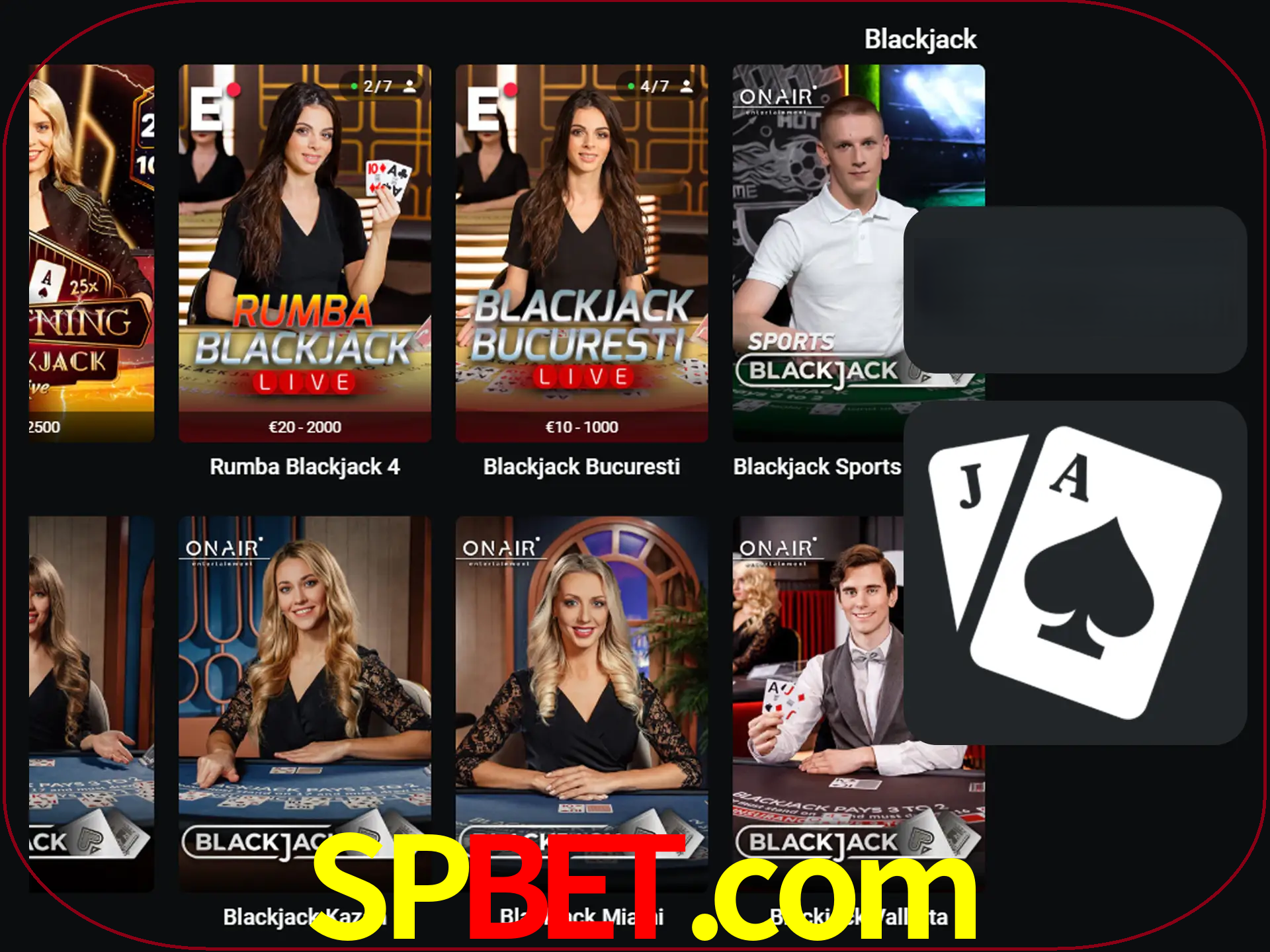 Escolha uma mesa completa de jogadores de blackjack.